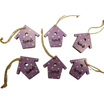 Velikonoční dekorace Dřevěná ptačí budka závěsná - 5 cm, fialová