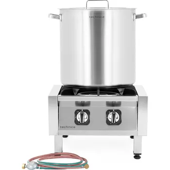 Sporák TECHNICA Plynová stolička 500x500x350 mm, 17,0 kW + Regulátor tlaku s hadicí (G30), 2000 mm + Vysoký hrnec 50,3 l, 400 mm s víkem