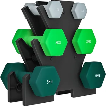 SPORTNOW Sada činek 6 činek se stojanem na činky, 2 x 1kg, 2 x 3kg, 2 x 5kg kovová sada činek pro fitness, gymnastiku, doma