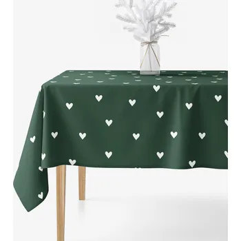 ubrus Hranatý ubrus 100% bavlněné plátno - Srdíčka na tmavě zeleném 80 x 80 cm