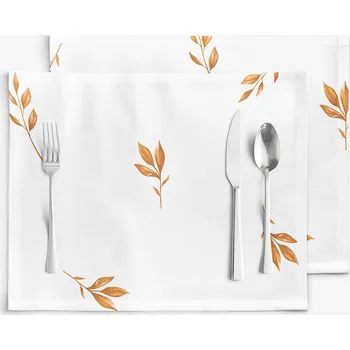 ubrus Prostírání na stůl 100% bavlněné plátno - Hnědé podzimní lístky - sada 2ks 30 x 40 cm