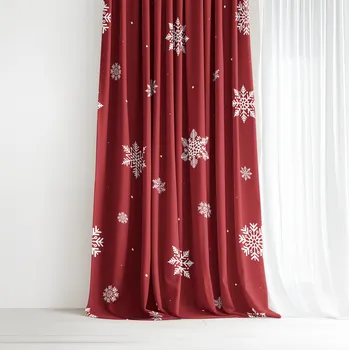 Závěs Bavlněný závěs - Sněhové vločky na červené 240x150 cm