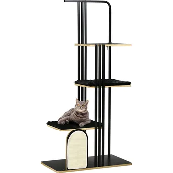 Pelíšek pro kočku PawHut Škrabadlo pro kočky, 170 cm velké s polštářem, škrabadlo, 3 plošiny, ocelový kočičí nábytek v černé barvě