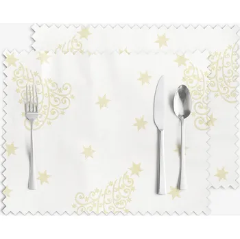 ubrus Vánoční prostírání na stůl teflonové - Zlaté vánoční stromečky a hvězdičky - sada 2ks 30 x 40 cm