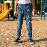 Chlapecké riflové tepláky - kalhoty Kugo FK0280 modré / signální doplňky