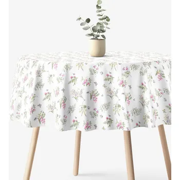 ubrus Kulatý ubrus 100% bavlněné plátno - Barevné luční květiny na bílém Ø 100 cm