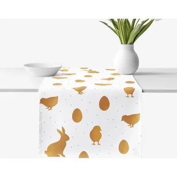 ubrus Velikonoční běhoun na stůl z pevné bavlny - Zlaté symboly Velikonoc 20x120 cm