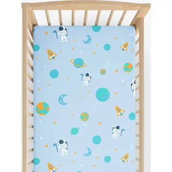Prostěradlo Bavlněné napínací prostěradlo do dětské postýlky - Kosmonauti ve vesmíru 60 x 120 cm