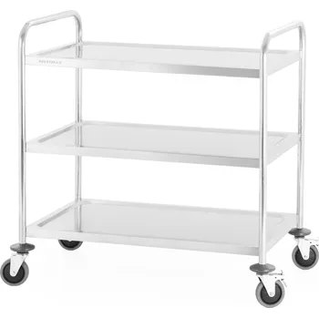 Úklidový vozík PRESTONA Číšnický vozík z nerezové oceli 3-policový, rukojeť s kulatým profilem, 860x540x940 mm | PRESTONA, 810176