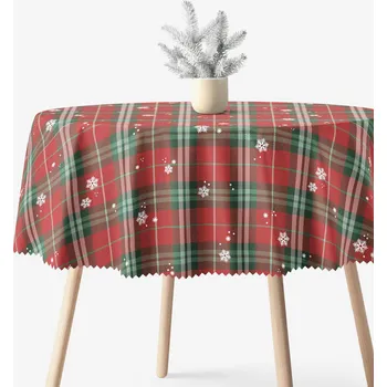 ubrus Kulatý teflonový ubrus - Červené káro s vločkami Ø 100 cm