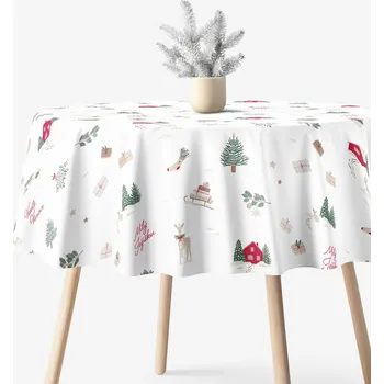 ubrus Vánoční kulatý ubrus z pevné bavlny - České Vánoce Ø 100 cm