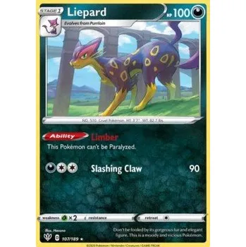 Karetní hra Pokémon DAA 107/189 Liepard - Darkness Ablaze Stav: Near Mint, Verze: REVERSE HOLO