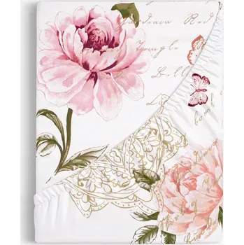 Prostěradlo Bavlněné napínací prostěradlo - Pivoňky s texty 120 x 200 cm