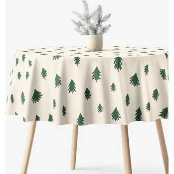 ubrus Kulatý ubrus z pevné bavlny - Stromečky na režném Ø 100 cm