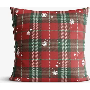 Povlak na polštářek Dekorační povlak na polštář - Červené káro s vločkami 40 x 40 cm