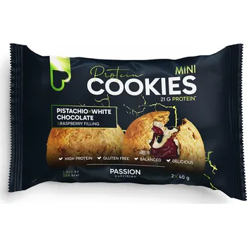 Passion nutrition Passion plněné proteinové mini cookies 2x40g Pistáciová s bílou čokoládou Náplň: malinová