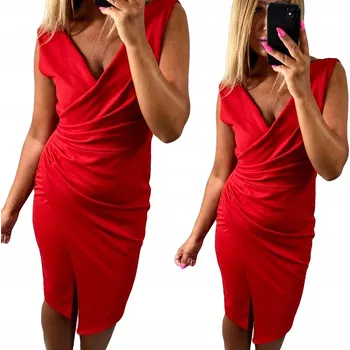 Dámské šaty V771 Zavinovací ŠATY bez rukávů s rozparkem ČERVENÁ vel. 42 (XL)