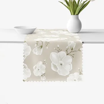 ubrus Běhoun na stůl teflonový - Bílé květy 20x120 cm
