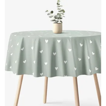 ubrus Kulatý ubrus 100% bavlněné plátno - Srdíčka na šalvějově zeleném Ø 100 cm