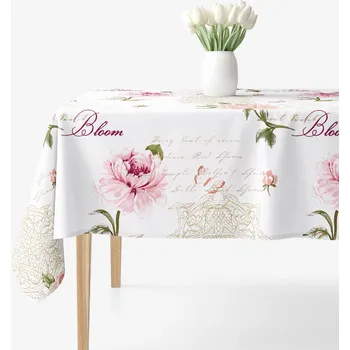 ubrus Hranatý ubrus 100% bavlněné plátno - Pivoňky s texty 80 x 80 cm