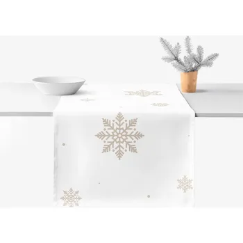 ubrus Běhoun na stůl 100% bavlněné plátno - Sněhové vločky na bílé 35x160 cm