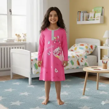 Dívčí noční košile Dívčí noční košile dlouhý rukáv Kugo MC5855 tmavě růžová
