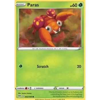 Karetní hra Pokémon DAA 003/189 Paras - Darkness Ablaze Stav: Near Mint, Verze: REVERSE HOLO