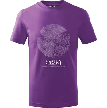 Sněžka - vrstevnice v kruhu - Tričko dětské bavlněné - 158 cm/12 let ( Fialová )