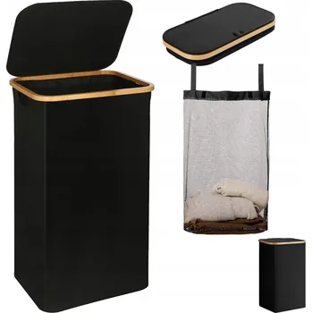 Koš na prádlo VÍKO NÁDOBA S UCHYTY ČERNÁ 100 L ÚZKÝ KOŠ NA PRÁDLO