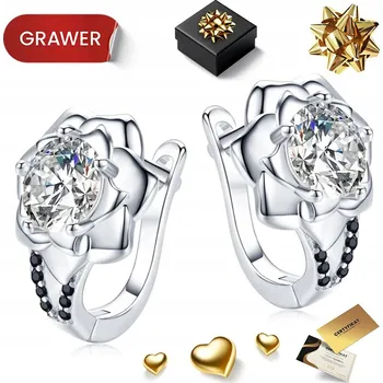 Náušnice STŘÍBRNÉ DÁMSKÉ NÁUŠNICE KVĚTY SE ZIRKONY RŮŽE 925 ANGLICKÉ ZAPÍNÁNÍ