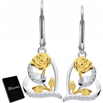 Náušnice Stříbrné visací náušnice srdce růže stříbro pozlacené ryzost 925