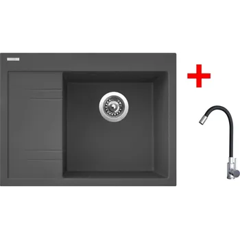 Granitový dřez Set Sinks Rim 650 P Titanium + Elasta nerez/černá