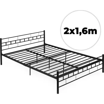 Postel kovová postel 140 × 200 cm s lamelovým roštem modernhome – černý rám