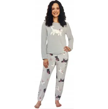 Dámské pyžamo Cleve Dámské pyžamo velurové dvoudílné šedé s kočkami vel. L