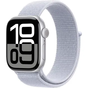 Chytré hodinky Apple Watch Series 10 GPS + Cellular 42 mm stříbrný hliník s sportovním řemínkem Blue Fog