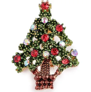 Brož Brož s broušenými kamínky vánoční stromeček, barva zelená