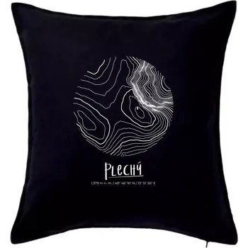 Polštář Plechý - vrstevnice v kruhu - Polštář 50x50 - 50x50 - Pouze potah ( Černá )