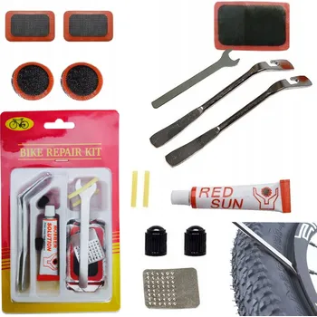 Vulkanizační sada na opravu duší jízdních kol – záplaty, montpáky, lepidlo, klíč