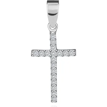 Přívěsek Zlatý přívěsek 14K latinský kříž v bílém zlatě se zirkony