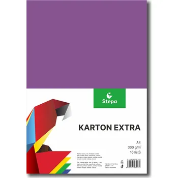 Karton Barevný karton Extra 300g A4, 10listů, mix barev