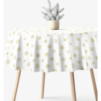 ubrus Kulatý teflonový ubrus - Zlaté sněhové vločky Ø 100 cm