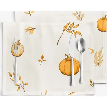 ubrus Prostírání na stůl 100% bavlněné plátno - Podzimní dýně a lístky - sada 2ks 30 x 40 cm