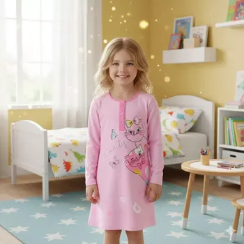 Dívčí noční košile Dívčí noční košile dlouhý rukáv Kugo MC5855 světle růžová