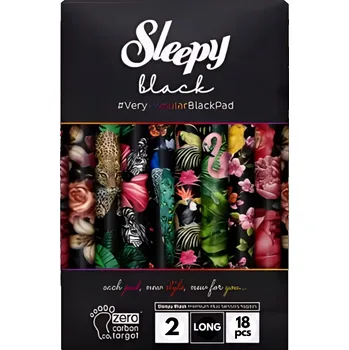 Menstruační vložka HYGIENICKÉ VLOŽKY SLEEPY S KŘIDÉLKY BLACK LONG 18 KS
