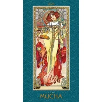 Kalendář Alfons Mucha 2026 - Bild-Kalender 33x60 cm - Kunstkalender - mit stilvollem Glitzereffekt - Jugendstil - Wandkalender - Alpha Edition (DE)