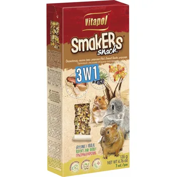 Krmivo pro hlodavce SMAKERS Mix 3v1 Tyčinky pro Hlodavce a Králíky Lesní plody-Popcorn-Ořech VITAPOL 3ks