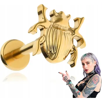 Piercing Titanový labret piercing brouk zlatý helix conch lalůček 1,2/8