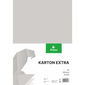 Karton Barevný karton Extra 300g A4, 10listů, šedý