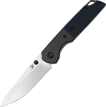Kansept Warrior Stonewashed Drop Point D2 Čepel Černý Eloxovaný Hliníkový Bolster + Černý a Modrý G1