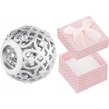 Přívěsek Stříbrný přívěsek Charms se zirkony, prolamovaný korálek na modulární Náramky, Stříbro